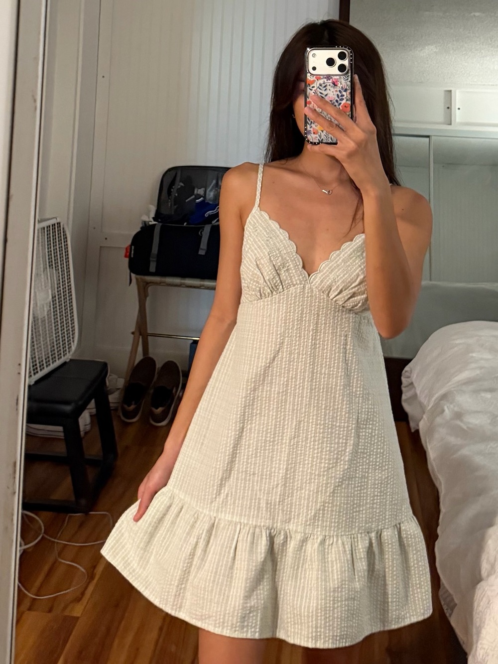 Wild Fable Scalloped V-Neck Ruffle Mini Dress